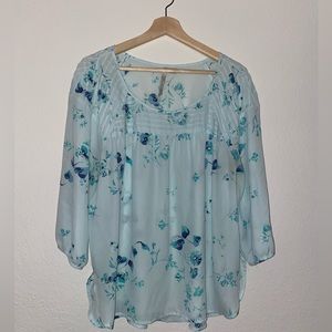 Light Blue Floral 3/4 Sleeve Blouse XL - LC Lauren Conrad